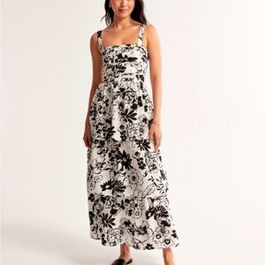 Abercrombie & Fitch Tall Black & White Floral Tiered Maxi Dress